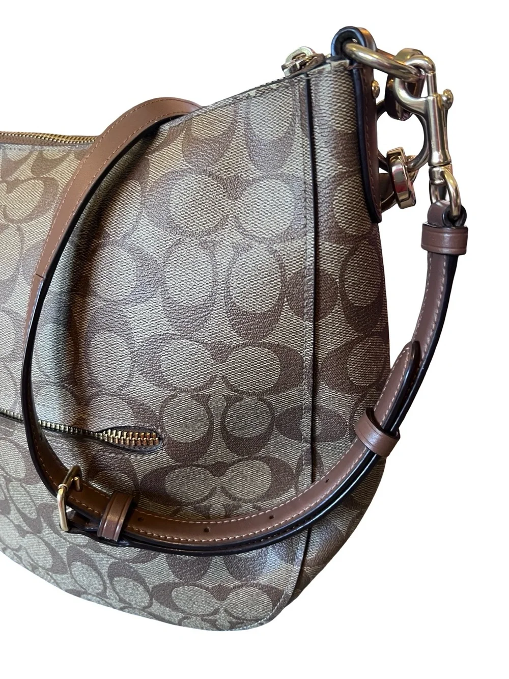 Coach F39527 Women’s Elle Hobo Shoulder Bag Leather Brown Signature Canvas